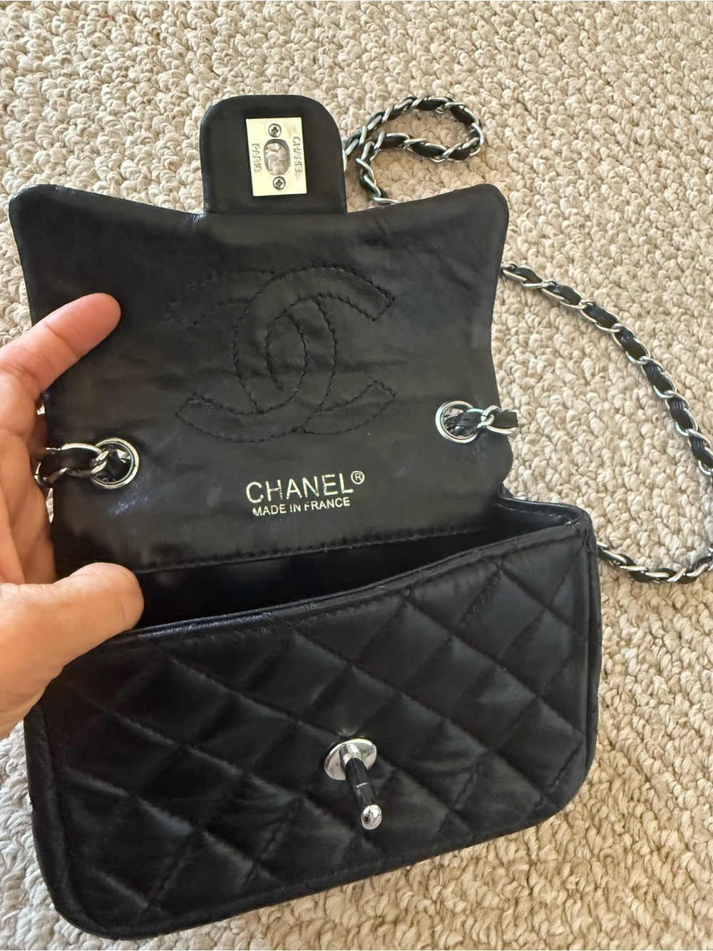 Black Quilted Leather Crossbody with Silver-Tone CC Lock - Picture 5 of 11